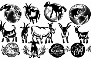 Goat over the earth globe tattoo idea