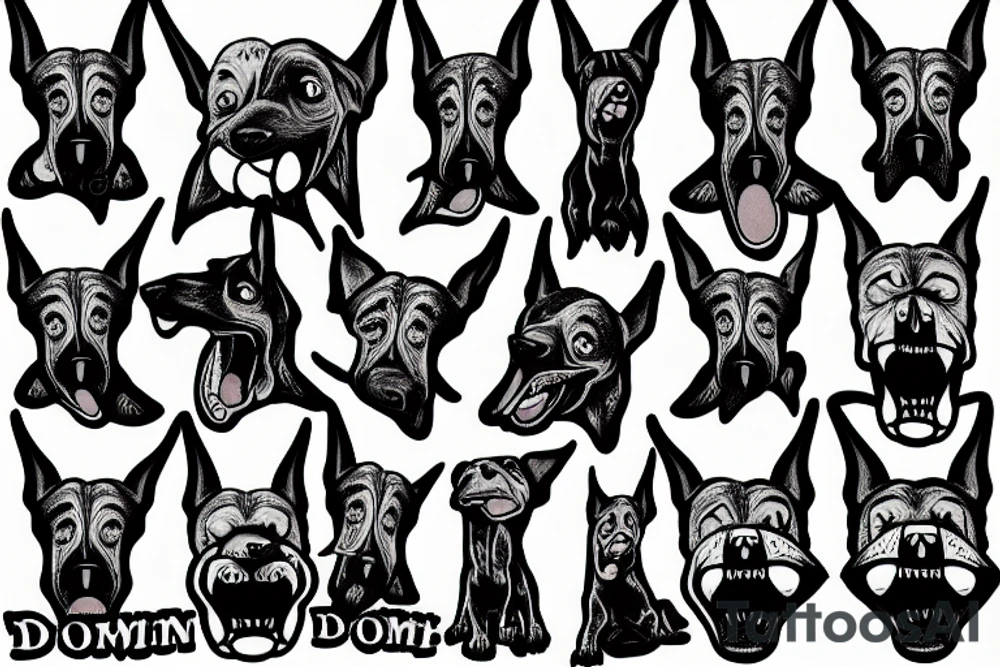 the evil Doberman is grinning and drooling from his mouth tattoo idea