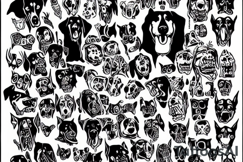 the evil Doberman is grinning and drooling from his mouth tattoo idea