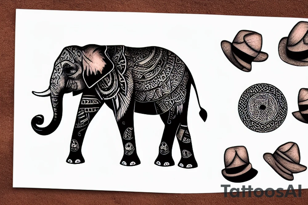 an elephant with hat tattoo idea