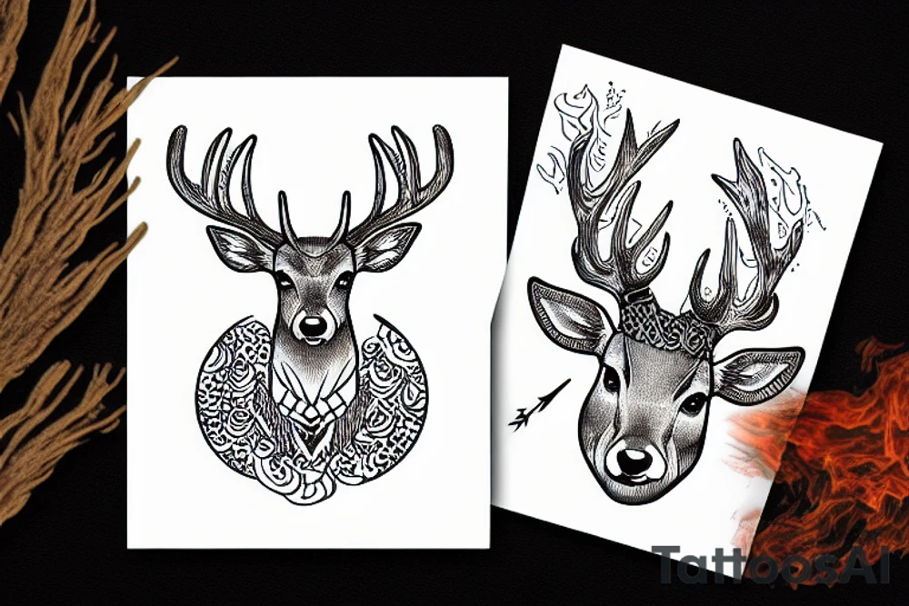 a deer with a hat with fire tattoo idea