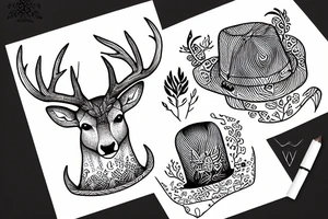 a deer with a hat with fire tattoo idea