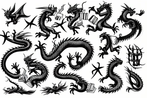 Dragon surrounded by books tattoo idea