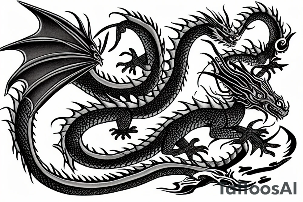 Dragon surrounded by books tattoo idea