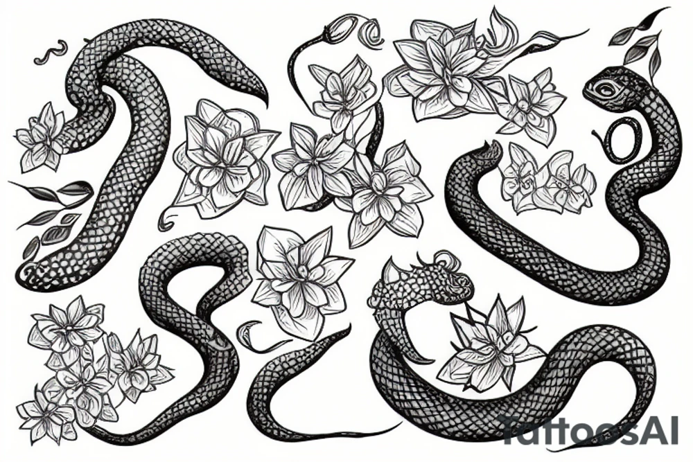 Snake jasmine bluebell willow tattoo idea