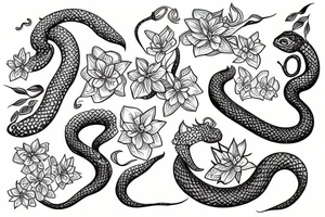 Snake jasmine bluebell willow tattoo idea