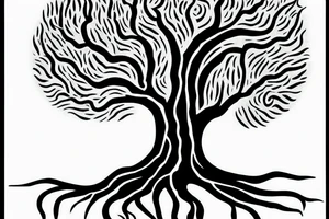 A tree reaching out, you can see some roots too, The words hineni worked into the picture tattoo idea