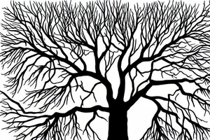 A tree reaching out, you can see some roots too, The words hineni worked into the picture tattoo idea