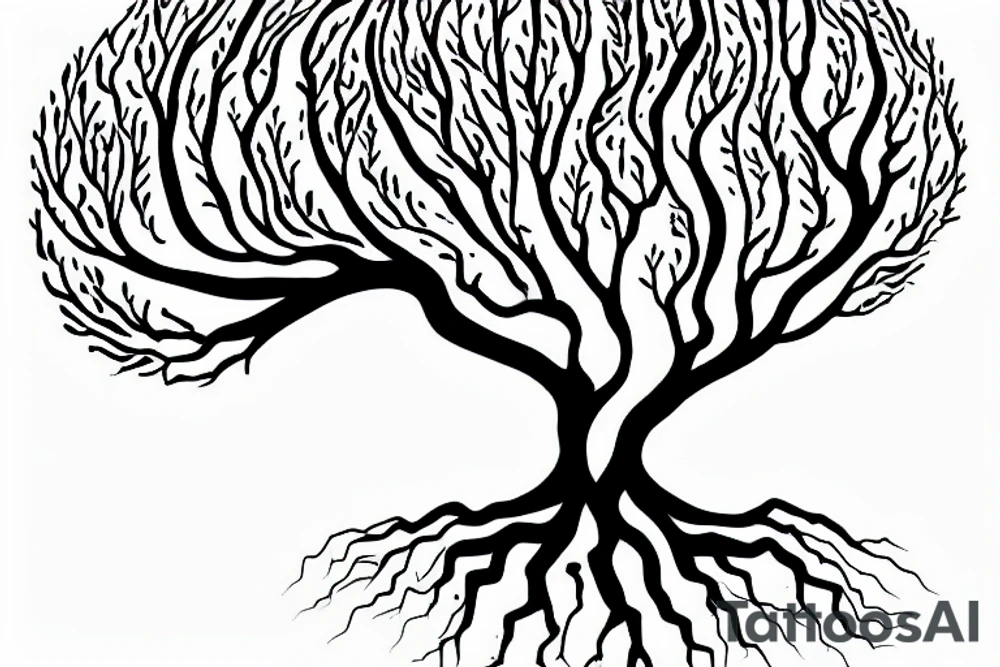 A small tree reaching out, you can see some roots too. The words Hineni are engraved on the tree. tattoo idea A small tree reaching out, you can see some roots too. The words Hineni are engraved on the tree. tattoo idea