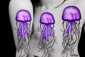 Jellyfish, jasmine flower, wildflowers, purple ultraviolet light, mechanical, master tattoo idea