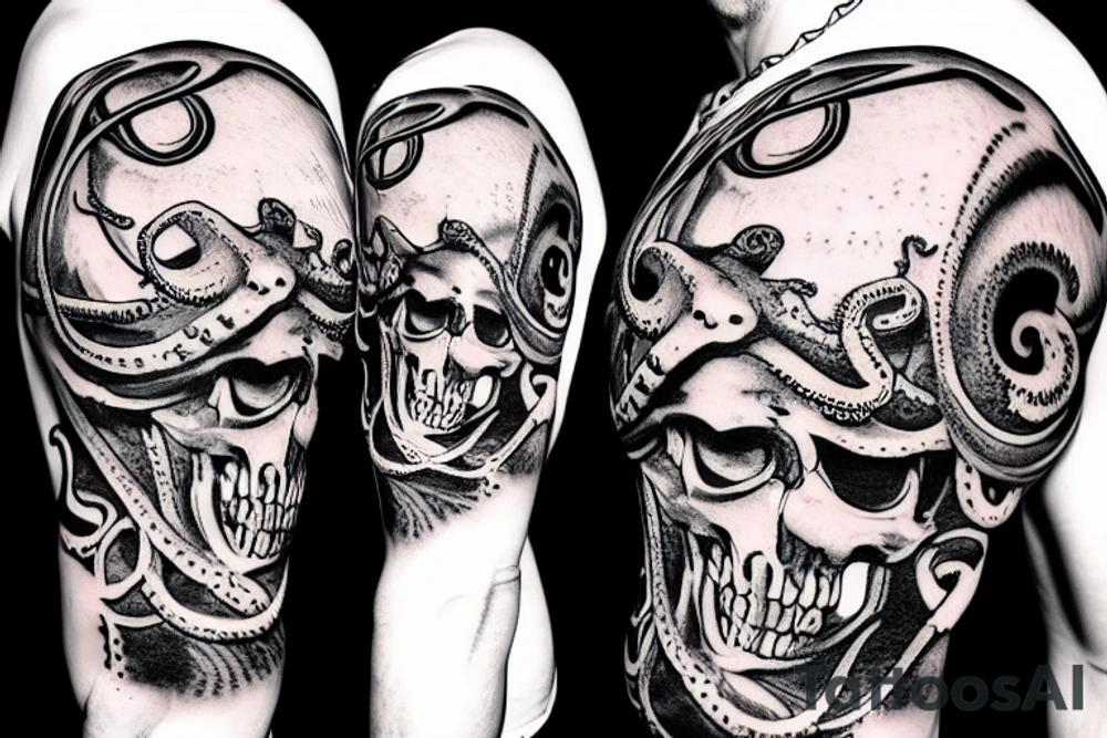 Pirate ship with the octopus and skull tattoo idea