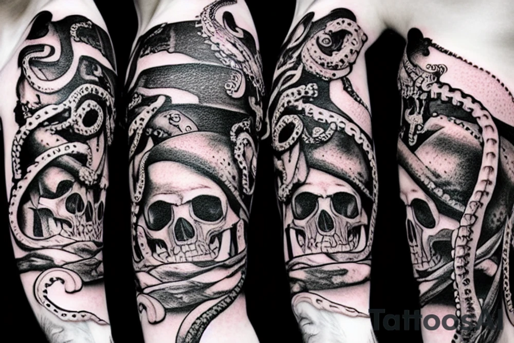 Pirate ship with the octopus and skull tattoo idea