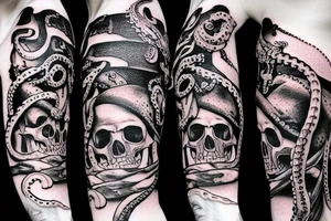 Pirate ship with the octopus and skull tattoo idea