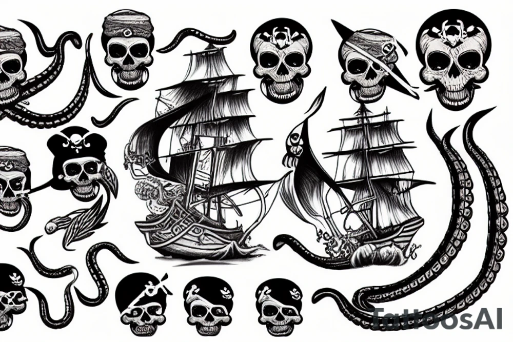 Pirate ship 
octopus and skull tattoo idea