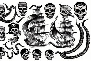 Pirate ship 
octopus and skull tattoo idea