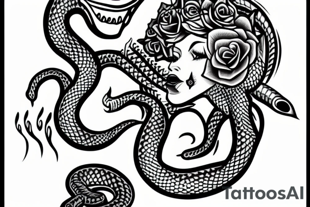 A pretty women with a snake tongue, side profile tattoo idea