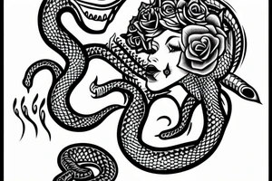 A pretty women with a snake tongue, side profile tattoo idea