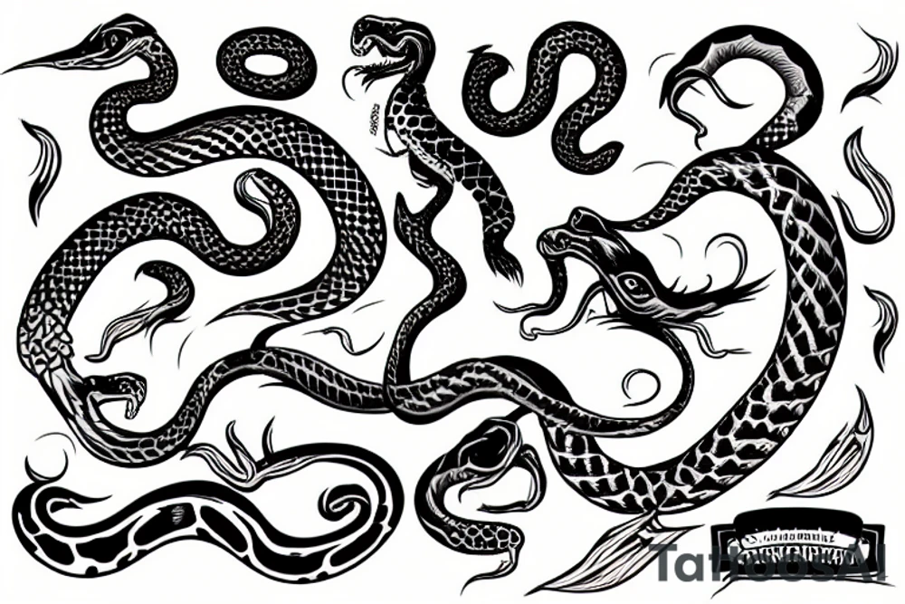 A pretty women with a snake tongue, side profile tattoo idea