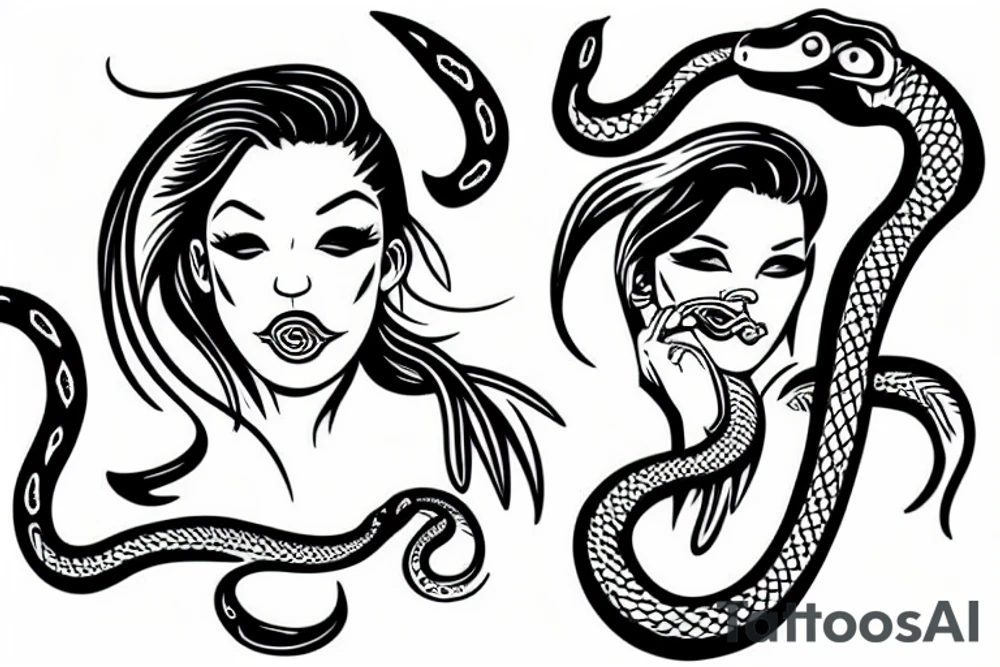 a women with a snake tongue, side profile tattoo idea