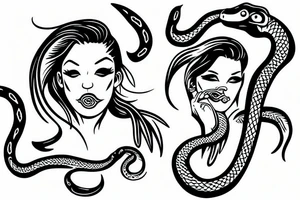 a women with a snake tongue, side profile tattoo idea