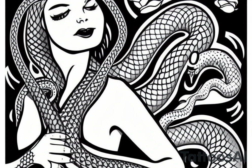 a women with a snake tongue, side profile tattoo idea
