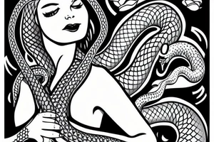 a women with a snake tongue, side profile tattoo idea