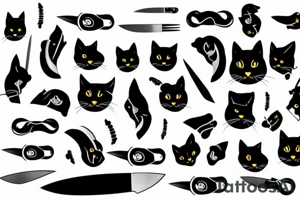 black cats holding knives tattoo idea