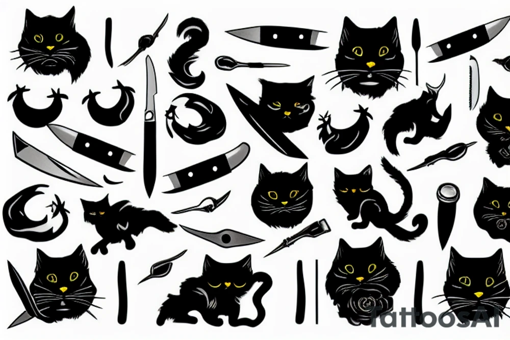 black cats holding knives tattoo idea
