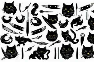 black cats holding knives tattoo idea