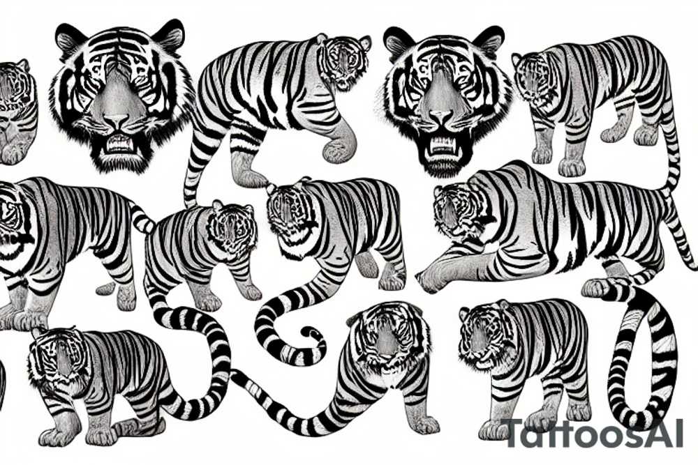tiger body moving downwards tattoo idea
