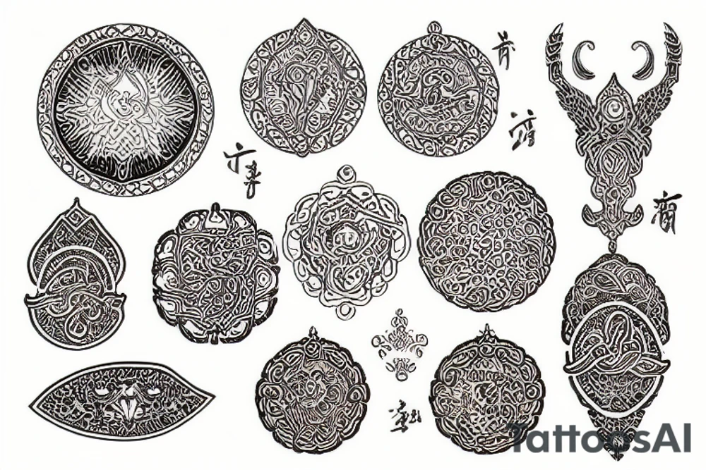 gold medallion asian tattoo idea
