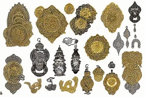 gold medallion asian tattoo idea