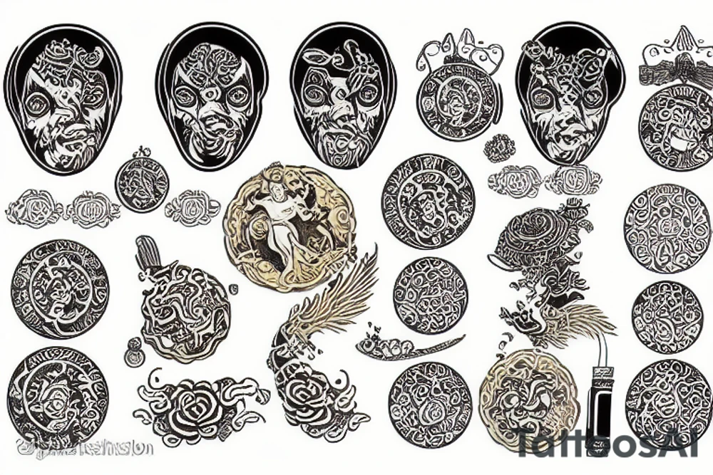 gold medallion asian tattoo idea