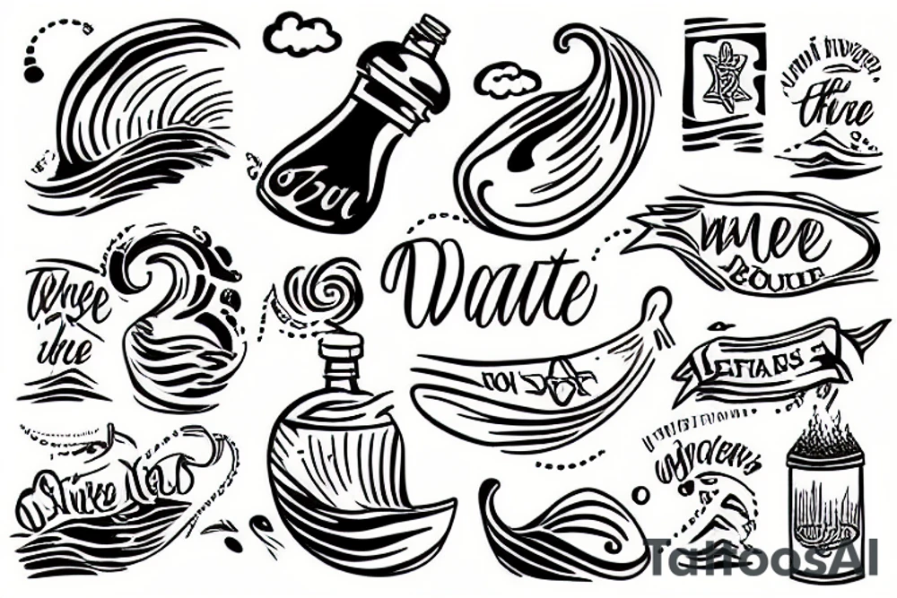 message in a bottle in the waves tattoo idea
