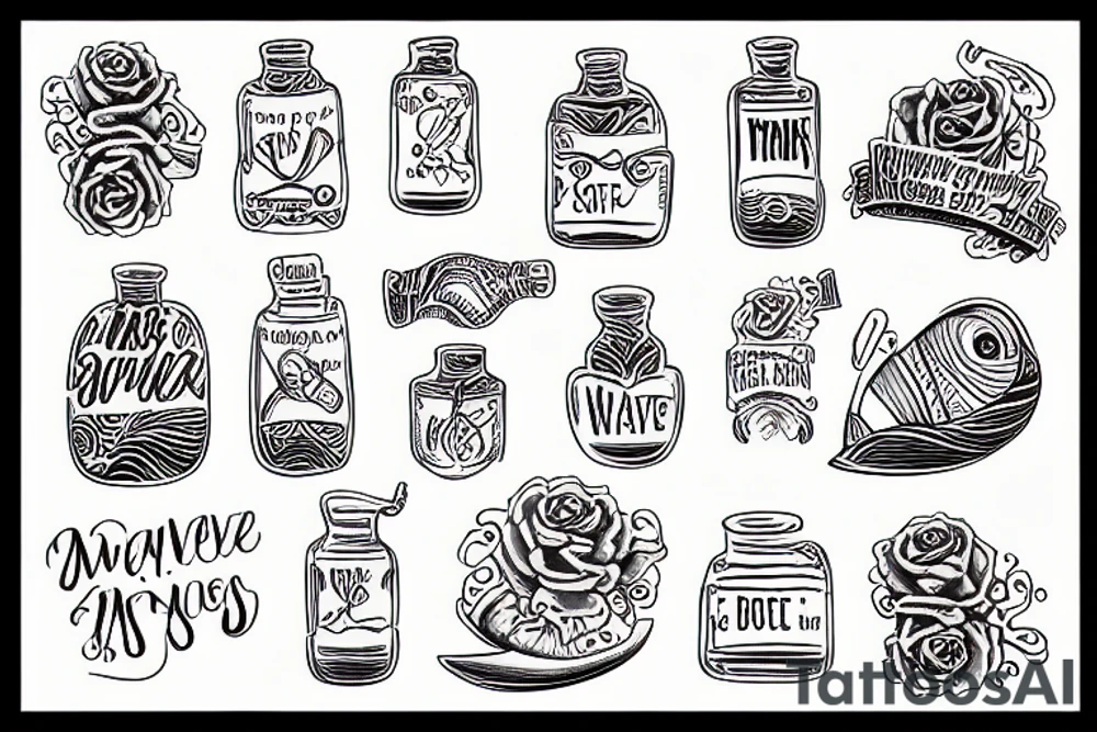 message in a bottle in the waves tattoo idea