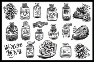 message in a bottle in the waves tattoo idea