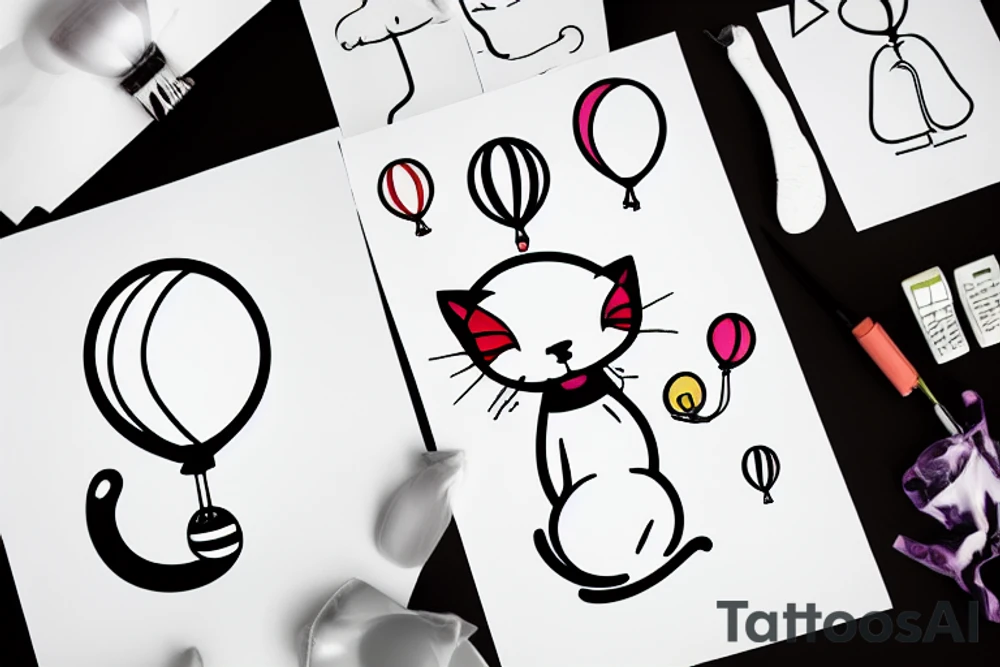 a cute cat with a balloon in the air tattoo idea