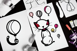 a cute cat with a balloon in the air tattoo idea