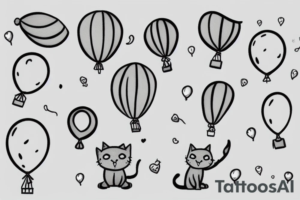 a cute cat with a balloon in the air tattoo idea