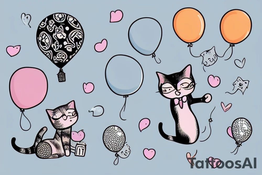 a cute cat with a balloon in the air tattoo idea