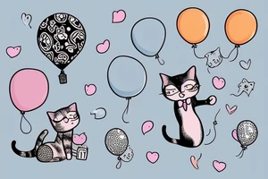 a cute cat with a balloon in the air tattoo idea