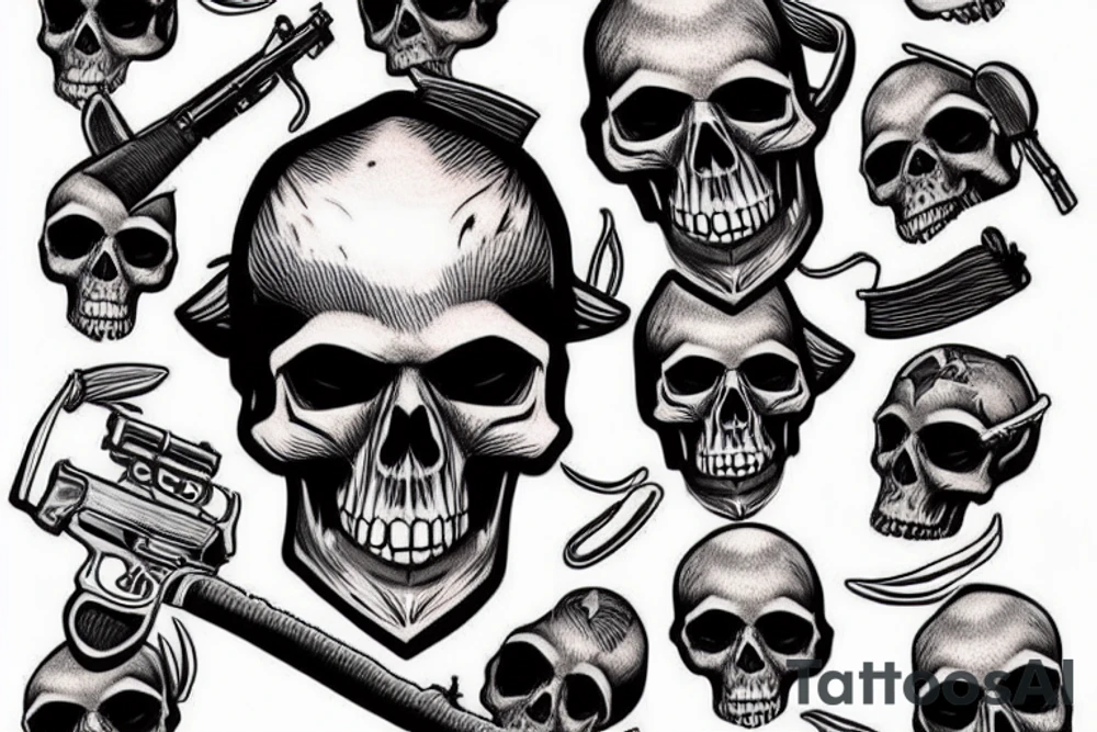 skull and rifles tattoo idea