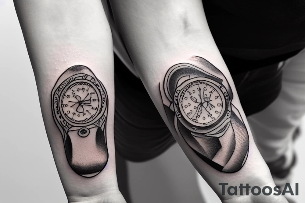 Angel holding a watch in the sky tattoo idea