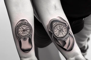 Angel holding a watch in the sky tattoo idea