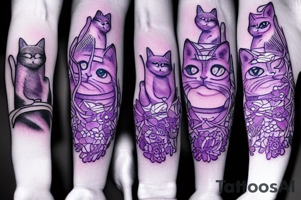 purple cat with a hat tattoo idea