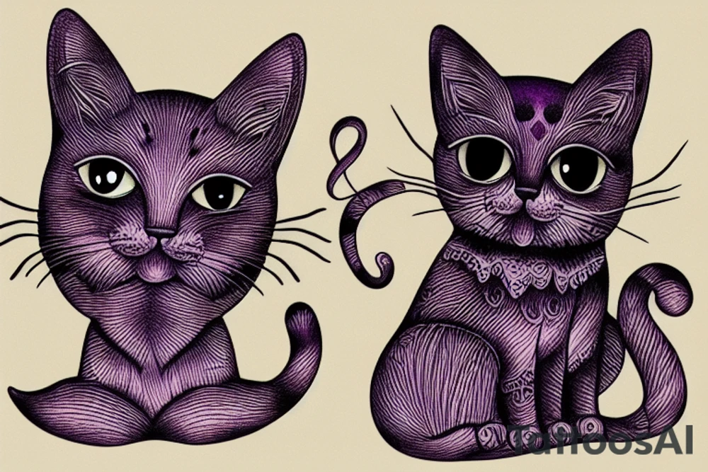 purple cat with a hat tattoo idea