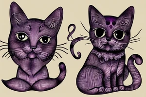 purple cat with a hat tattoo idea
