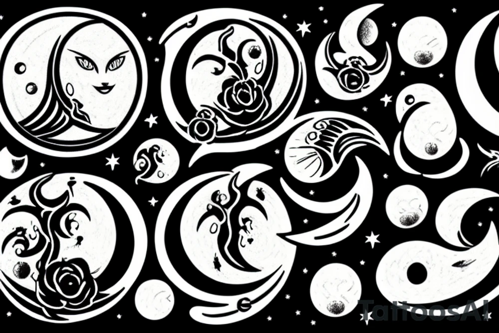 Waxing Crescent Waning Gibbous tattoo idea