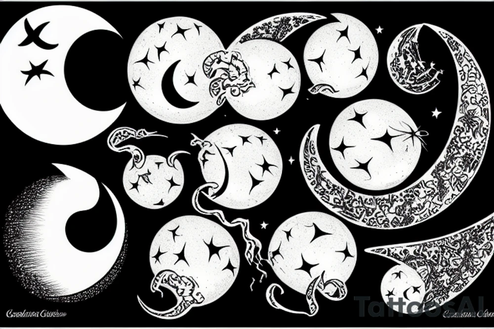 Waxing Crescent Waning Gibbous tattoo idea