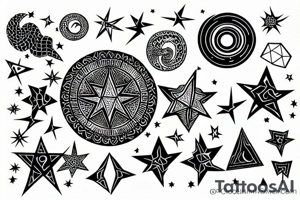 star surrounded by a python with shadow tattoo idea